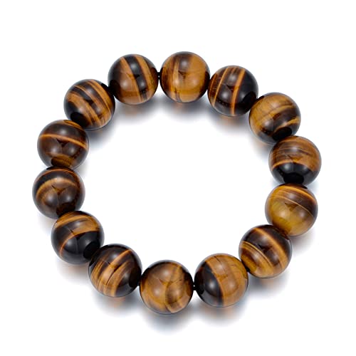 Natural Brown Tiger Eye Stone Bracelets For Men,Tiger Eye Stone Bead (13.7Mm) Stretch Bracelet For Men Tiger Eye Stone Jewelry Christmas Birthday Gift For Dad Brother Him Boyfriend #TOP13
