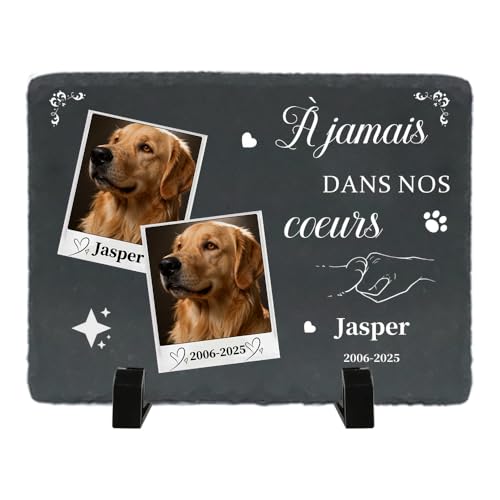 Umitive Pierre Tombale Personnalisée pour Animal de Compagnie - Plaque Commémorative Carrée avec Photo et Nom - Cadeau en Mémoire d'un Chien - Décoration...