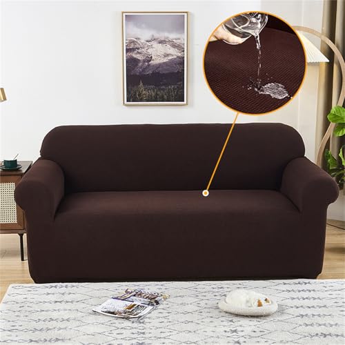 Housse de canapé extensible couleur café pour protéger un angle en L