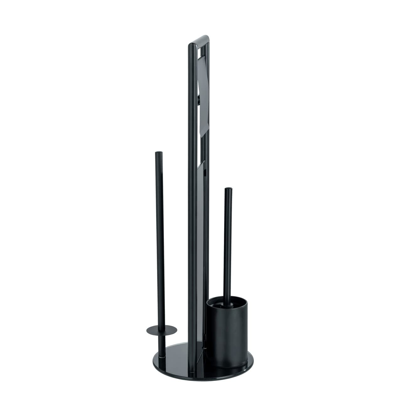WENKO Stand WC-Garnitur Mod. Ravina 3-in-1 mit Toilettenpapierhalter und Bürstenhalter aus rostfreiem Edelstahl mit schwarzem Design Ø 20 x 70 cm schwarz