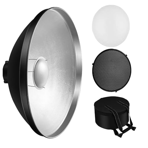 YUOCU 12inch/30cm Standard Reflector Beauty Dish Bowens Mount Kit with White Diffuser Sock, Honeycomb Grid and Carrying Case Bag for Studio Strobe Portrait Photography Flash Light (12inch)
