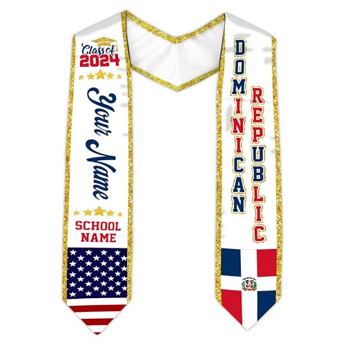 MonkeyVan Custom Dominican Sash Graduation, Dominicans Flag Graduation Sash 2025, Dominican Republic Graduation Stole Style 4