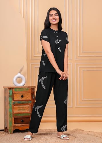 Image of Women's Cotton Printed Night Suit Set of Shirt & Pajama Set Women Night Wear Set