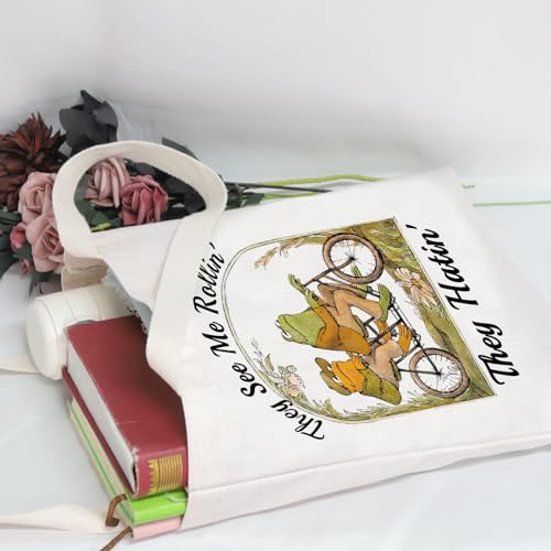 POFULL Frog Inspired Gift They See Me Rollin Tote Bag Literary Gift (Frog They See Tote Bag)3
