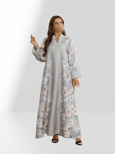 Robe arabe musulmane pour femme longue brodée perles et imprimé floral - 7