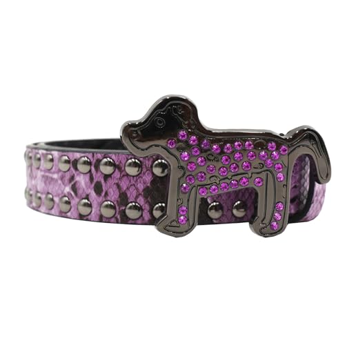 Unisex Studded Belt - Sparkle Boa Pattern Strap With Rhinestone Dog Engraved Buckle For Jeans & Dresses3