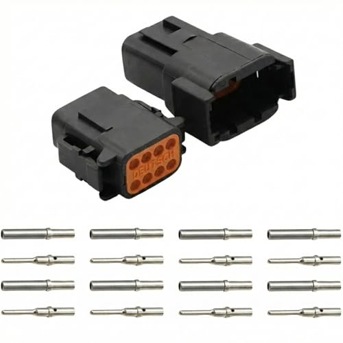 Image of Deutsch DTM Male & Female Connector Pair with Solid Pins Ways (Black, 8 Pin)