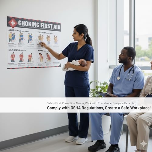 Image of Choking First Aid Poster - Heimlich Maneuver Guide for Adults, Children & Infants, Emergency Choking Response Chart for Workplace Safety Training, Waterproof Tear-Resistant