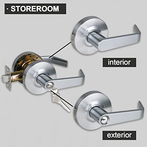 Hisafe Storeroom Door Handle Heavy Duty Grade 2 Commercial Door Locks, Non-Handed, Ul 3 Hour Fire Rated, Ada Compliant, Satin Chrome Finish 26D, 2-3/4''Backset, X-Xg-St-70 #TOP2