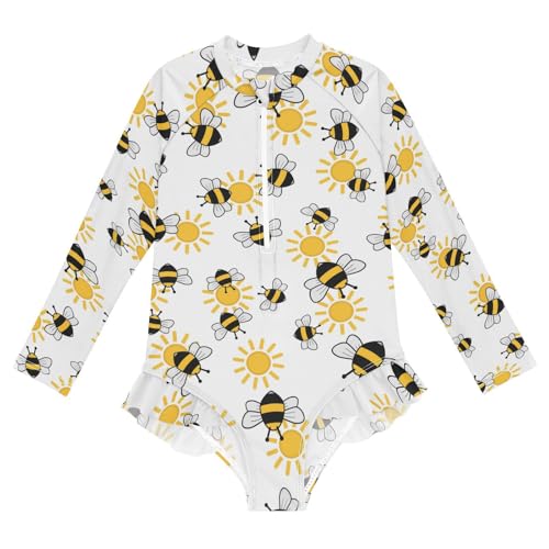 Wusikd Girls Long Sleeve Swimsuit Bumblebee Insect One Piece Bathing Suit Zipper Cute Bee Swimwear Sun Protection 3T