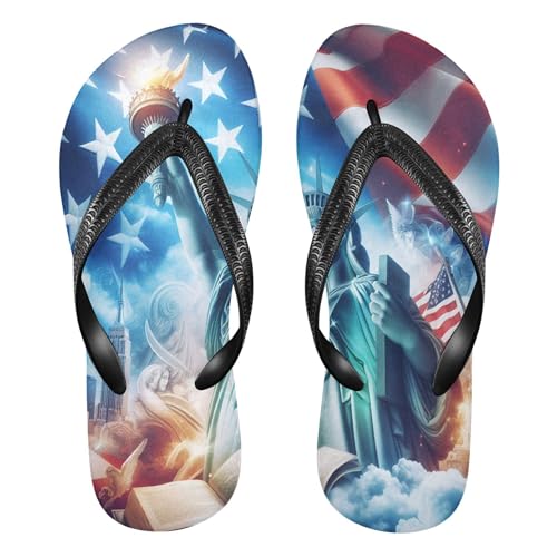 Burbuja Statue Of Liberty Flag Flip Flops for Women Men, Soft Thong Sandals Rubber Slippers for Pool Beach Essentials