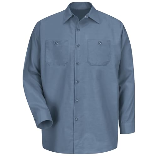 Image of Red Kap Men's Long Sleeve Industrial Work Shirt | Moisture Wicking Button Up, Wrinkle Resistance Fights Fading & Stains