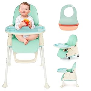 PARVULI Tronas de Bebe con Babero de Silicona | Evolutiva para Bebe de Hasta 25 Kg | Silla de Bebe con Bandeja para Comer | Trona de Bebe Plegable y Ajustable (AZUL)