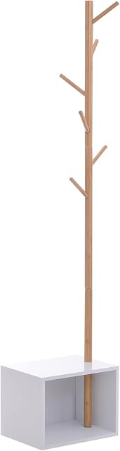 HOMCOM 180 cm Hallway Coat Rack Storage Bench Tree Hat Hanger Entryway Stand Garment Organiser Bedroom Living Room