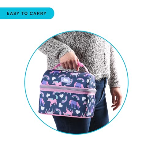 Image of Arctic Zone Kids Lunch Box Combo with Ice Pack, Unicorn Princess | Kids lunch box with reusable gel ice pack and sandwich container, 2 compartment insulated cooler for school or travel lunch