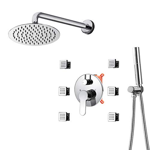 Ensemble de douche de tête noire haut de gamme avec mitigeur et 6 jets de massage