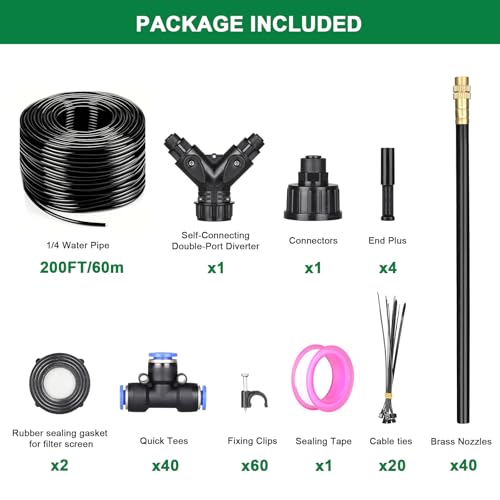 Starrey Drip Irrigation System, 2026-Upgrade 200Ft 1/4\" Garden Watering System with 40 Pcs 360° Adjustable Copper Nozzles, DIY Kit for Garden, Lawn, Greenhouse, Raised Beds & Outdoor Plants