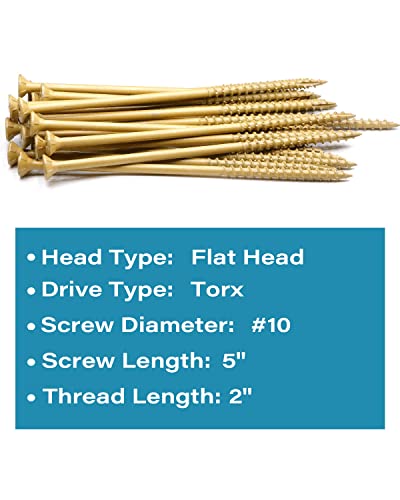 Image of IMSCREWS #10 x 5 Inch Deck Screws (25 Pack), Exterior Wood Fasteners - Epoxy Coated Star Drive Flat Head for Pressure Treated Lumber, Timber & Framing (Bit Not Included)