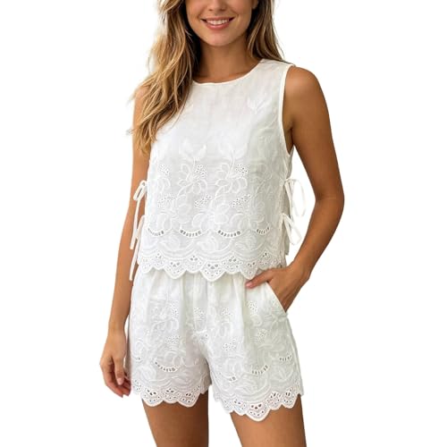 Short d'été pour femme fluide et haut brodé anti-chaleur chic S