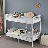 GALER Twin Over Twin Bunk Bed, Heavy Duty Metal Single Bunk Bed Frame with Ladder & Safety Guard Rails, Space Saving High Sleeper Beds for Kids, Teens & Adults (White)