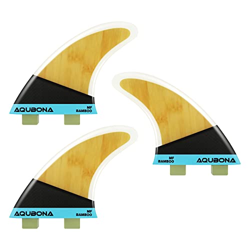 Aqubona Large (Mf) Fin Sets Bamboo Fiberglass Performance Surfboard Fins - Single Tab Or Twin Tab Surfboards-With Fin Bag Key Screw #TOP1