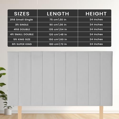 Portland Divan Bed Headboard | Plush Velvet Fabric Double Headboard for bed frames | Elegant design wooden material headboards for beds (Silver,4ft6 Double H-24inch) - Image 3