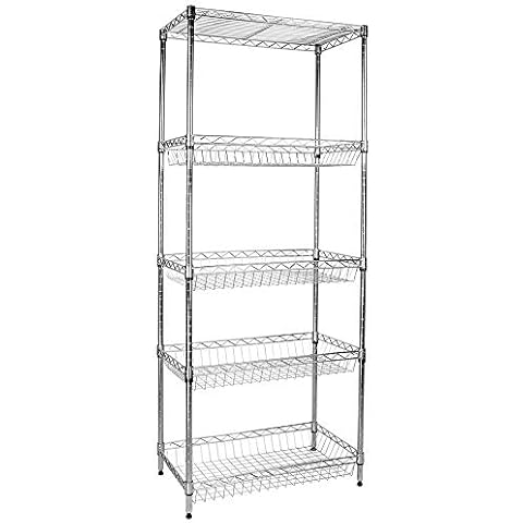 Apollo Hardware Chrome 5-Shelf Wire Shelving with Baskets 24"x14"x60" (Chrome) Cover