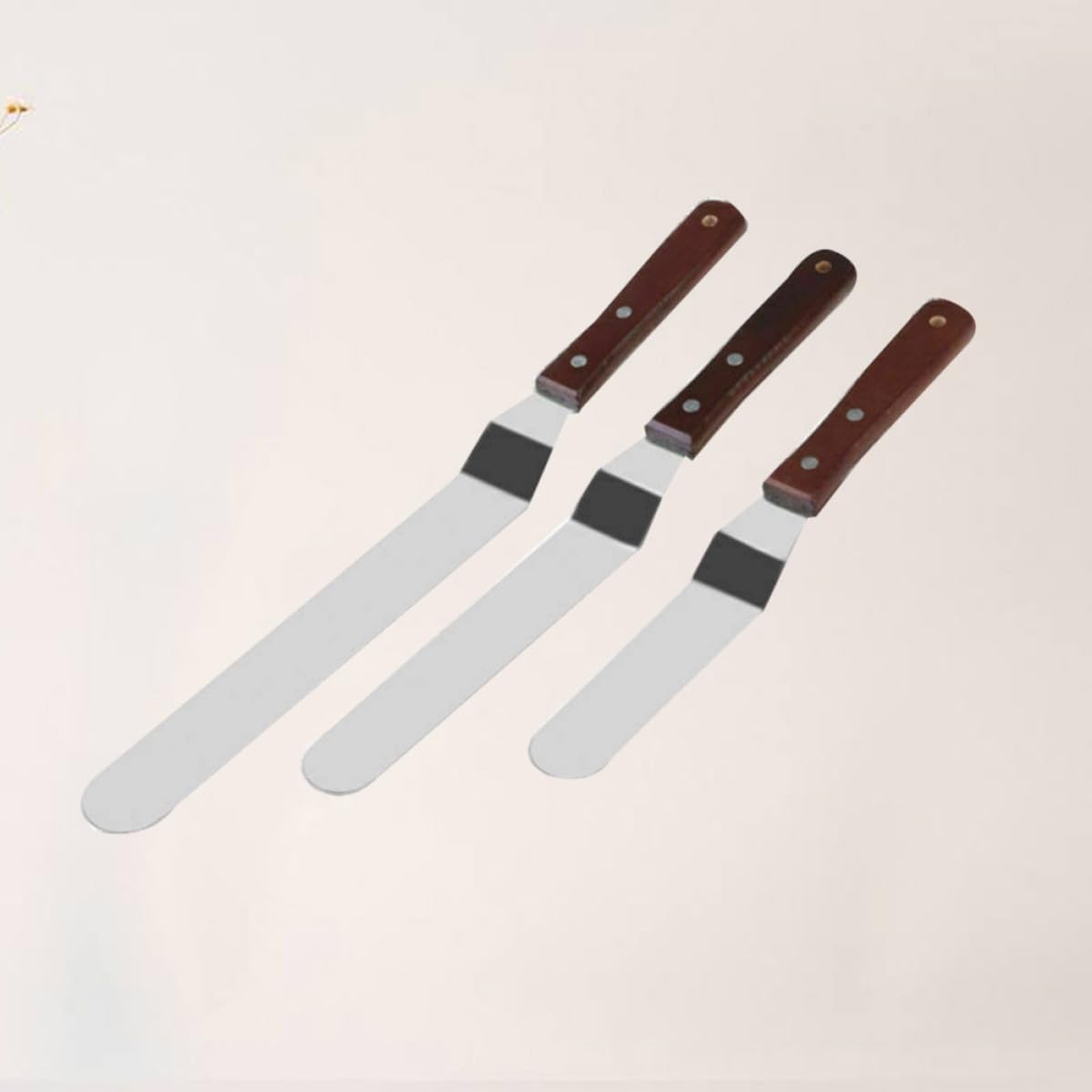 3pcs Icing Spatula and Smoother Set, with Wooden Handle