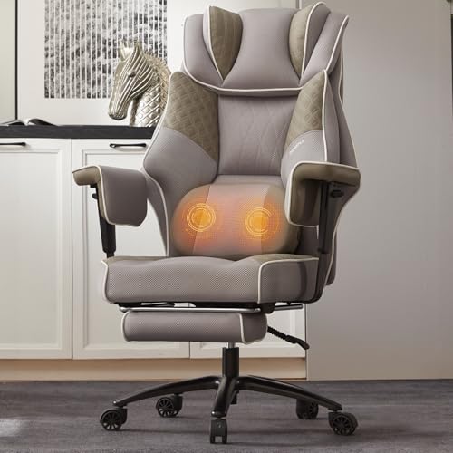 Image of Dowinx Big and Tall Office Chair 400 Lbs with Rotating Massage Lumbar Support, Thick Seat Cushion and Adjustable Armrest,Computer Gaming Chair with Footrest,Mesh Grey