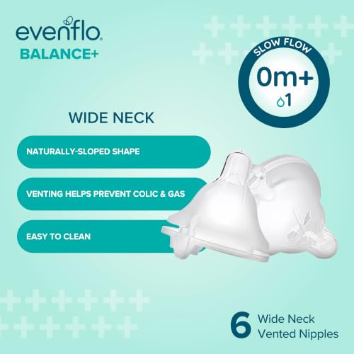 Image of Evenflo Feeding Piece of 6 Balance Plus Wide Neck Nipples for The Balance Plus Wide Neck Baby Bottles, 0 Months and Up