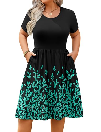 Image of IN'VOLAND Womens Plus Size Summer Dress Short Sleeve Casual Mini Dresses Empire Waist T-Shirt Dress with Pockets