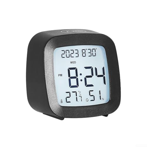 Este reloj despertador digital multifuncional cuenta con una pantalla LCD, pantalla de temperatura y humedad, control de voz y una base antideslizante, por lo que es adecuado para uso nocturno en el