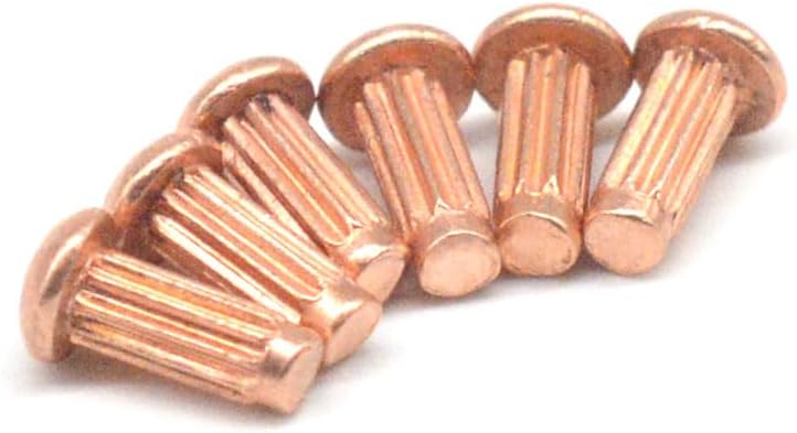 Generic 50pcs M2.5 copper round head knurled rivets flat head solid cuprum rivet tap hit rivetings knock riveting GB27 4mm-10mm long - (Stem Length: M2.5x10mm)