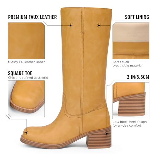 Image of Adolilove Mid Calf Boots for Women Chunky Block Low Heel Square Toe Comfortable Casual Trendy Stylish Boots