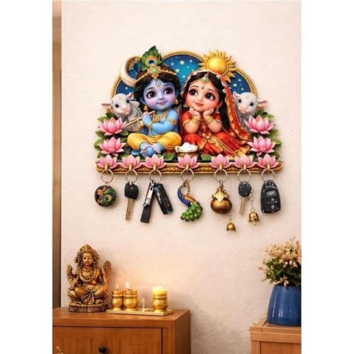 Khushansh Crafts Khusansh Craft Wooden Bal Radha Krishna Key Holder, - Image 6