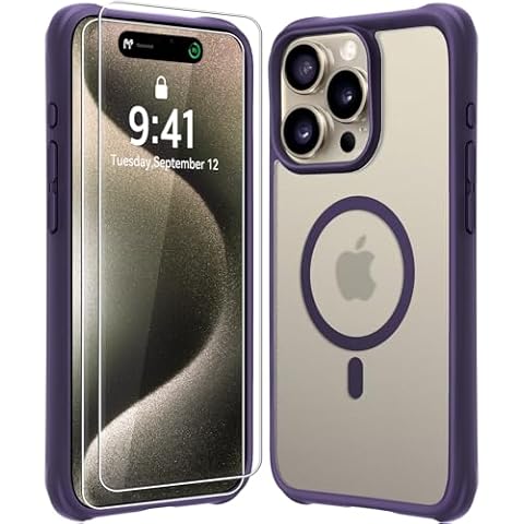 Mkeke Magnetic Purple for iPhone 15 Pro Max Case,[Compatible with Magsafe][Not-Yellowing] with 2X Screen Protector Shockproof Phone Case 2023 Cover