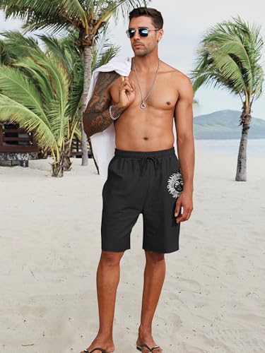 Litthing Pantaloncini da Uomo in Lino Estivi Pantaloni Corti Spiaggia Leggeri e Ariosi in Cotone Pantaloncine con Tasche e Coulisse