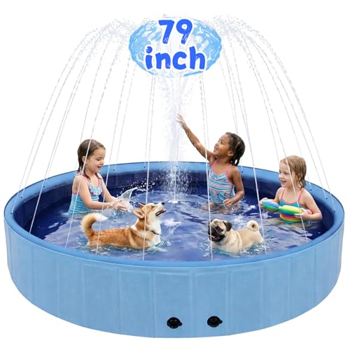Eooqi Foldable Dog Pool with Sprinkler, Extra Large Thickened Splash Pool