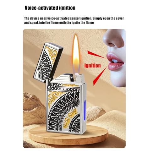 Encendedor metálico recargable con llamas suave y activación por voz miniatura 4