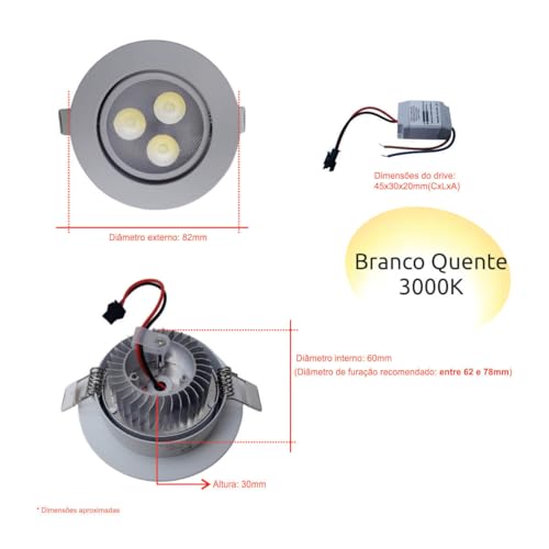 Spot de led 3W branco quente 12V 24V para motor home trailer