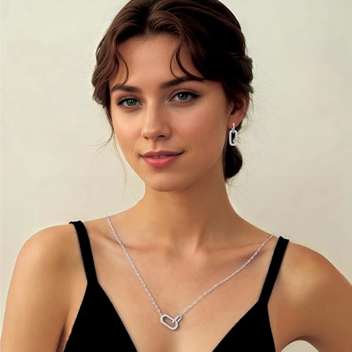 SUNFEEL 925 Sterling Silver 14K Gold Plated Pendant Necklace for Women, Dainty Interlocking Paperclip Necklaces Cubic Zirconia for Mom Wife Girlfriend Bridal Jewelry Gift for Prom Birthday Anniversary2