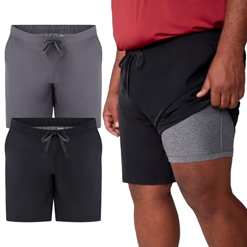 STRONGSIZE Men's Big and Tall 9" Athletic Shorts – Moisture Wicking Quick Dry Lined Shorts 2-Pack Black/Iron Gate 5XL