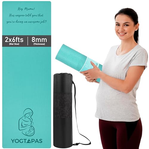 Image of YOGTAPAS EVA +TPE Prenatal Yoga Mat for Pregnant Women 8mm Thick Anti-Skid, Water /Dirt Proof, Lightweight Exercise Mat Home Exercise Fitness | Textured Surface | Color - Army Green | 2x6ft Size