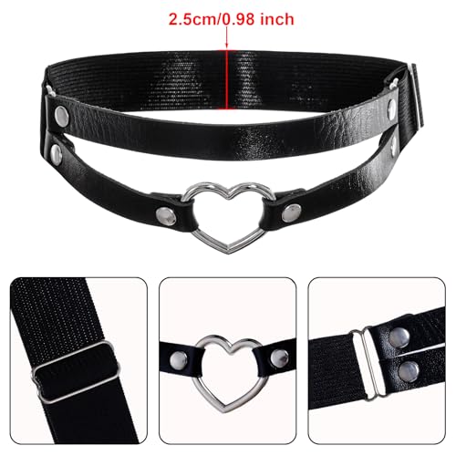2 peças de cinta-liga feminina de couro PU ajustável elástico perna arnês punk tiras duplas coração