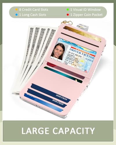 Womens Wallet, RFID Small Wallets for Women, Slim Compact Credit Card Holder, Cute Leather Bifold Ladies Purse with Zipper Coin Pocket and ID Window, Gothic Bats3