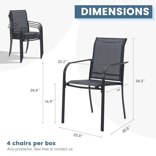 Image of DIFY Patio Dining Chairs Set of 4, Stackable Outdoor Metal Chairs for Garden, Porch and Lawn, Grey