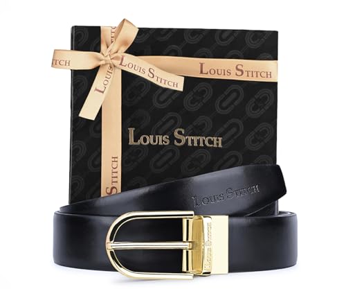 Image of LOUIS STITCH Men's Reversible Italian Leather belt for men 1.25 inch (35mm) Waist Strap Black Brown Belt (BEPLNJ)