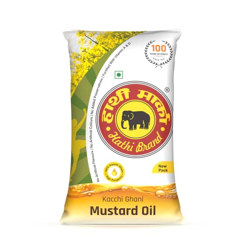 Image of Elephant Brand Hathi Marka Kacchi Ghani Mustard Oil - Ideal for cooking food, pickles, massages 1L Pouch