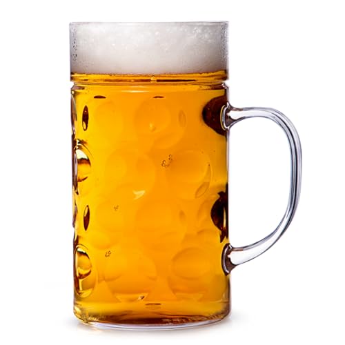 bar@drinkstuff Plastic Beer Stein 1 Pint (580 ml) German-Style Handled Tankard – Rigid Polystyrene, Dimpled Finish, Reusable, Traditional Festival & Pub Drinkware