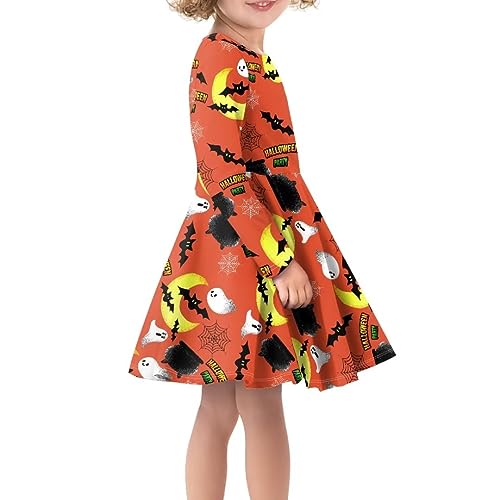 Hawapod Halloween Girls Swing Dress Round Neck Long Sleeves Pink Casual Dress High Waisted Kawaii Clothes for Kids4